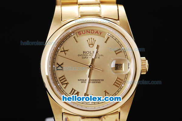 Rolex Day-Date Oyster Perpetual Automatic Full Gold with Rome Number Marking - Click Image to Close